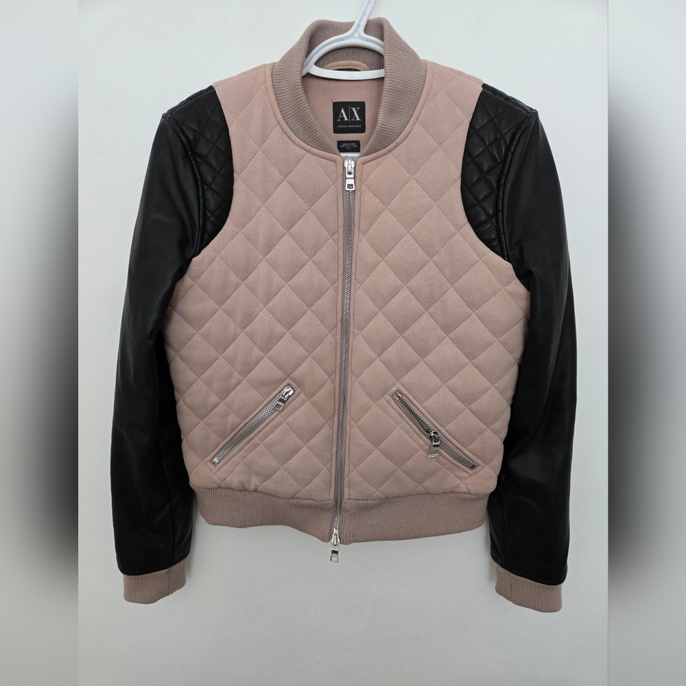 Armani Exchange Quilted Pink and Black Bomber Jacket